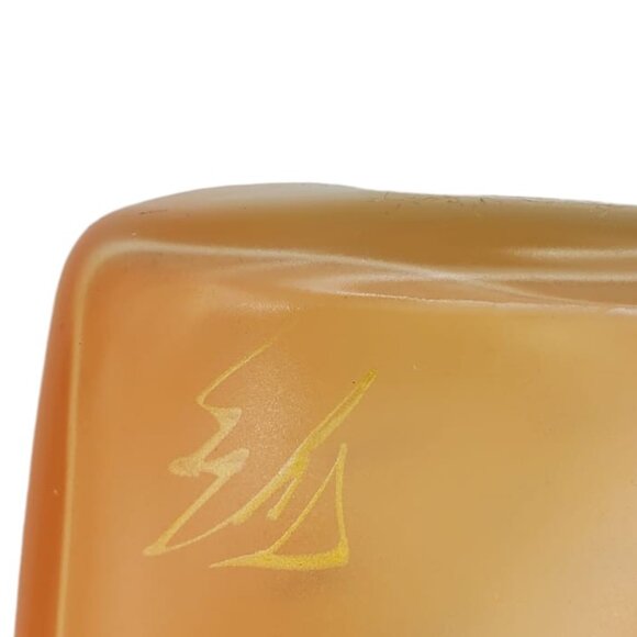 VTG Gold Sail Ship Glass Vase Satin Nautical Handpainted 10" Oval Eye MCM SIgned - Picture 11 of 12